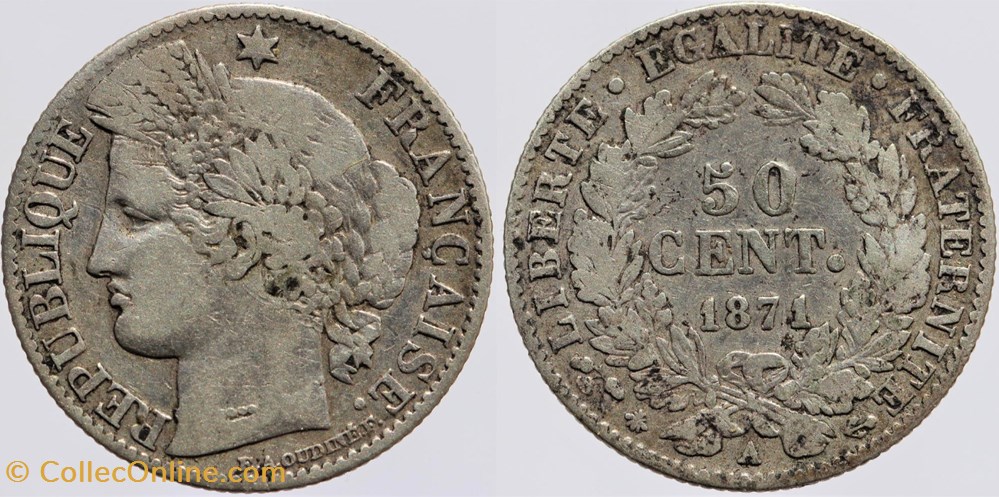 F-189 - Troisième République - Cérès - 50 c. - 1871 A monnaies monde france f 189 troisieme republique ceres 50 c 1871 a