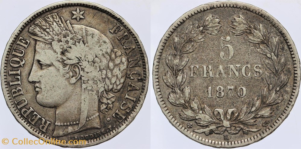 F-332 - Troisième République - Cérès - 5 f. - 1870 K monnaies monde france f 332 troisieme republique ceres 5 f 1870 k