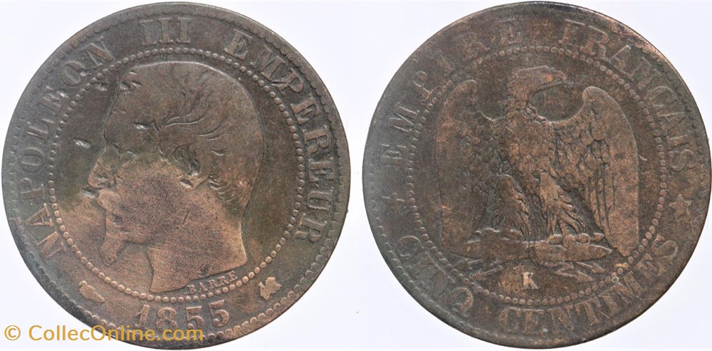 F-116 - Second Empire - 5 centimes - 1855 K chien monnaies monde france f 116 second empire 5 centimes 1855 k chien