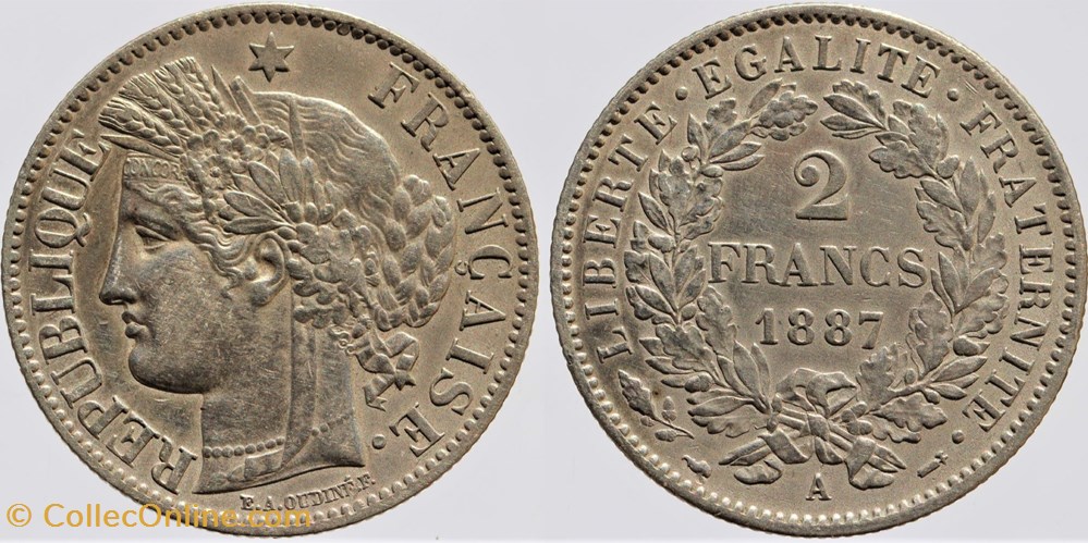 F-265 - Troisième République - Cérès - 2 f. - 1887 A monnaies monde france f 265 troisieme republique ceres 2 f 1887 a