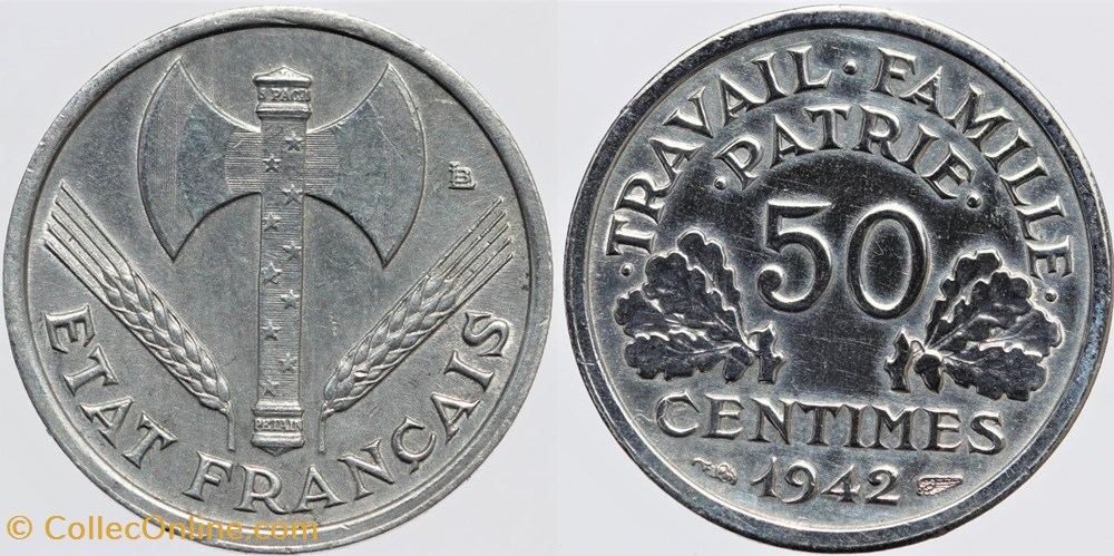 F-195 - Bazor - 50 c. - 1942 monnaies monde france f 195 bazor 50 c 1942