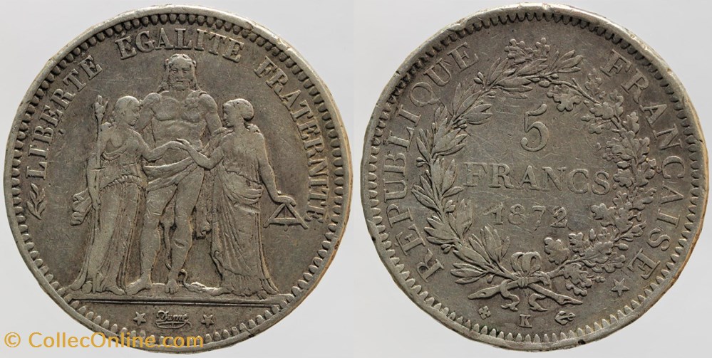 F-334 - Troisième République - Dupré - 5 francs - 1872 K monnaies monde france f 334 troisieme republique dupre 5 francs 1872 k