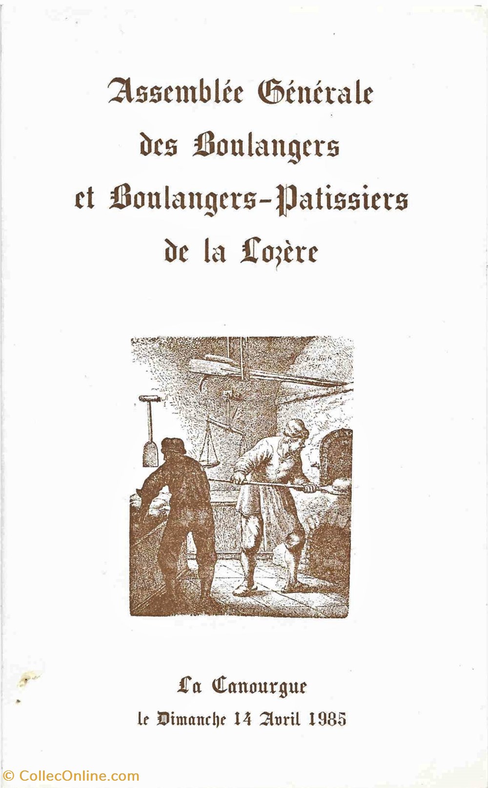 1985 - Menu assemblée de boulangers documents anciens menus 1985 menu assemblee de boulangers