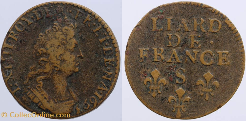 Dy 1589 - Louis XIV - Liard - 1693, Reims monnaies europe medievale france royales dy 1589 louis xiv liard 1693 reims
