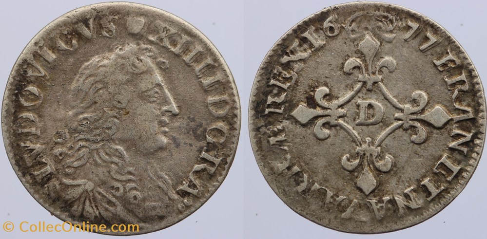 Dy 1504 - Louis XIV - 4 sols - 1677, Lyon monnaies europe medievale a france royales dy 1504 louis xiv 4 sols 1677 lyon