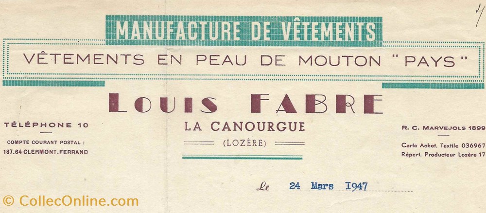 Fabre Louis (1947) vieux papiers factures documents commerciaux fabre louis 1947