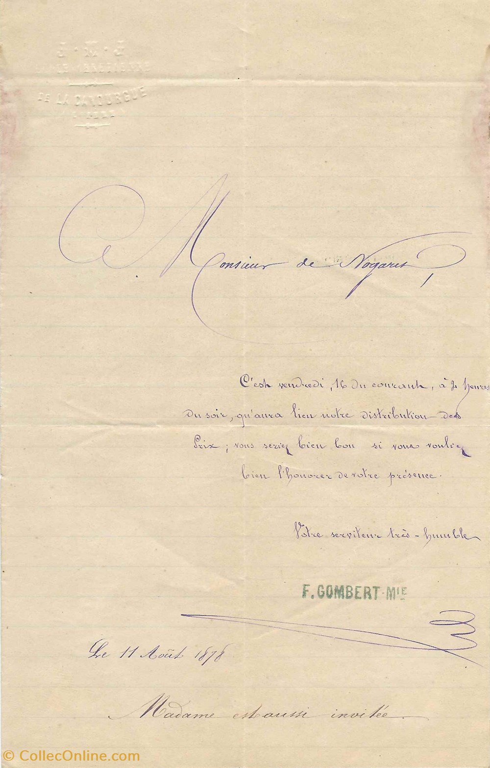 1878 - Lettre de Frère Gombert Marie documents anciens autres 1878 lettre de frere gombert marie