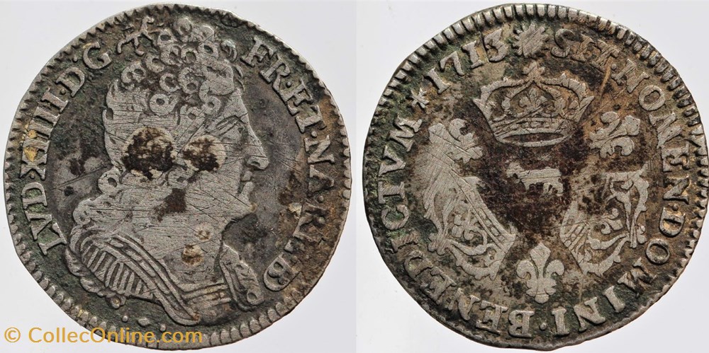 Dy 1571 - Louis XIV - 1/10 d'écu - 1713, Pau monnaies europe medievale france royales dy 1571 louis xiv 1 10 ecu 1713 pau