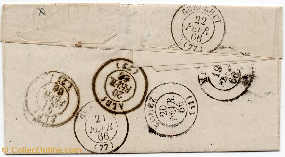 documents anciens marques postales europe 1866 cachet type 15 g c 721