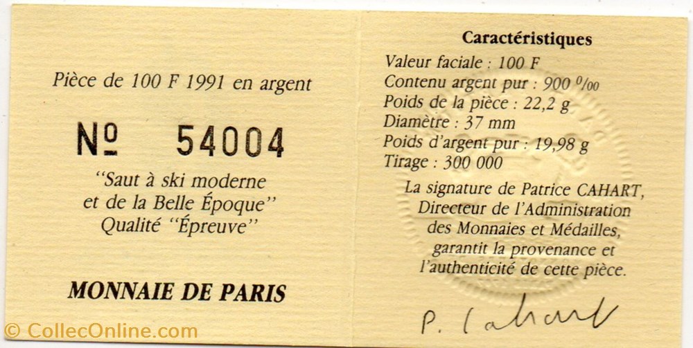 1991 - 100 franc argent B.E. monnaies monde france 1991 100 franc argent b e
