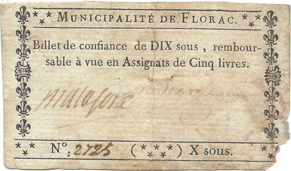 Billet de Confiance - FLORAC (Lozère) - 10 sous billets europe france billet de confiance florac lozere 10 sous