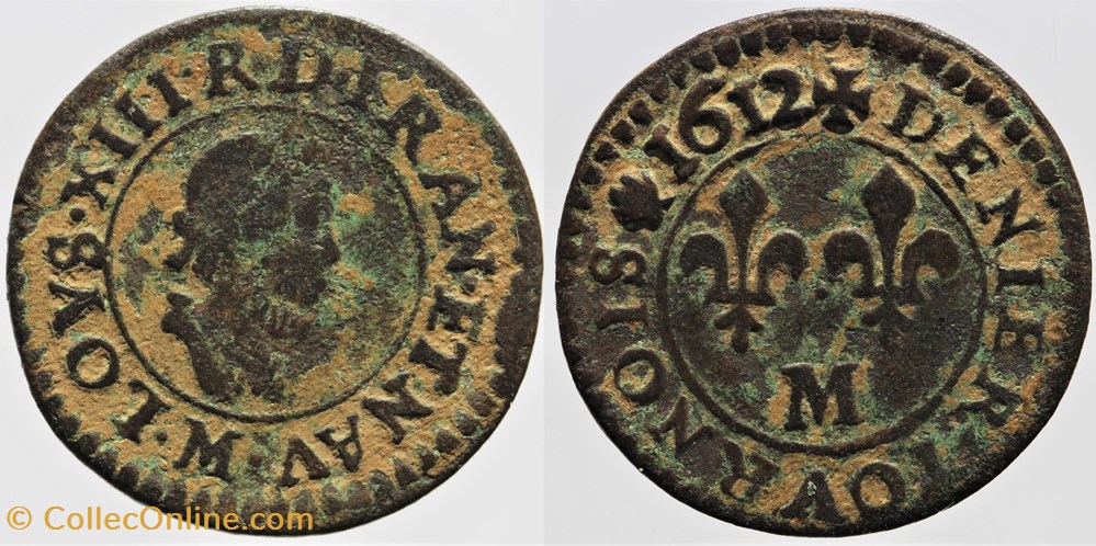 monnaies europe medievale a france royales dy 1359 louis xiii denier tournois 1612 toulouse