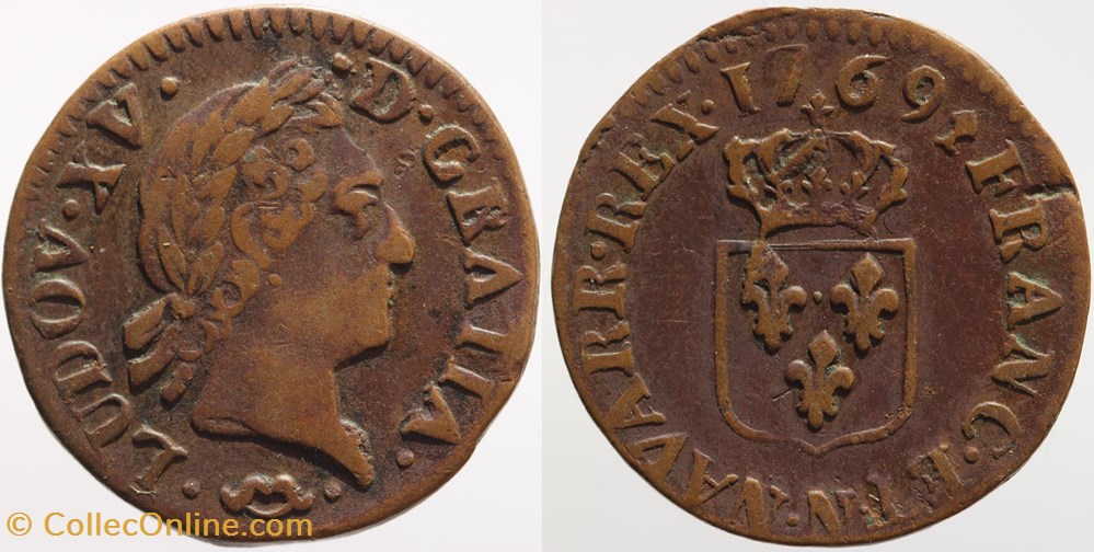 monnaies europe medievale france royales dy 1701 louis xv liard 1769 montpellier