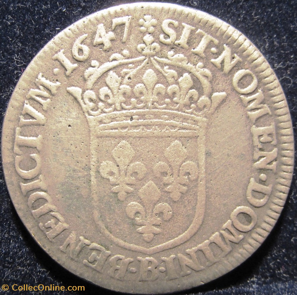 Louis XIV - Demi écu à la mèche longue - 1647 - Rouen monnaies france royales louis xiv demi ecu a la meche longue 1647 rouen