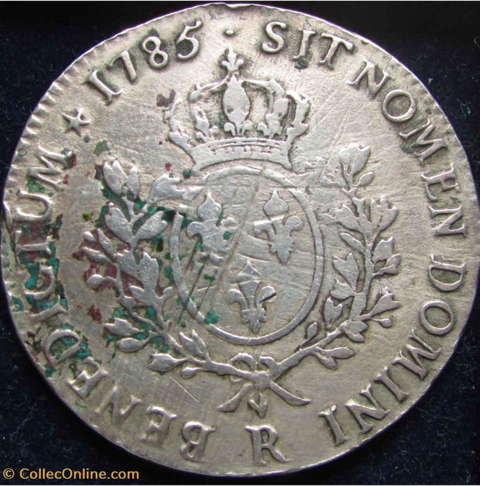 Ecu Louis XVI 1785 R Orléans - Variante revers monnaie france royale ecu louis xvi 1785 r orleans variante revers