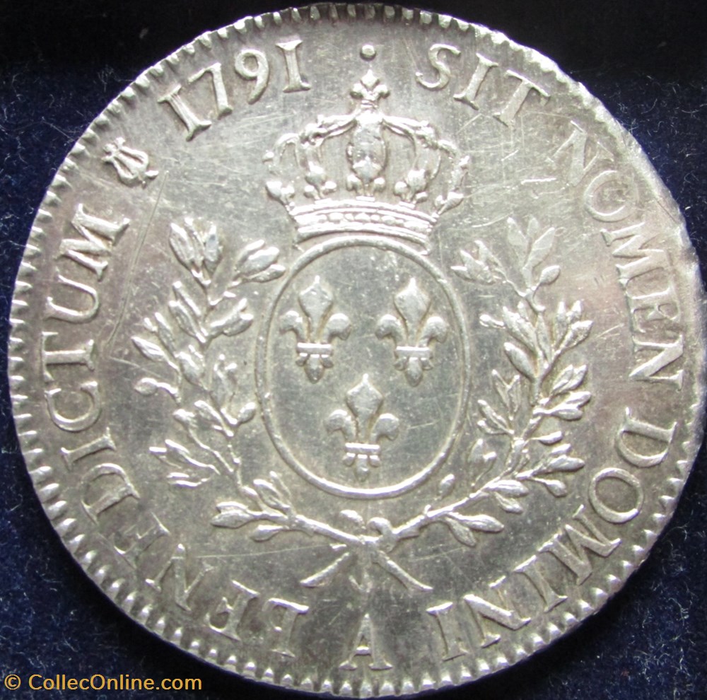 Ecu Louis XVI 1791 A Paris - 2ème semestre différent Héron monnaie france royale ecu louis xvi 1791 a paris 2eme semestre different heron