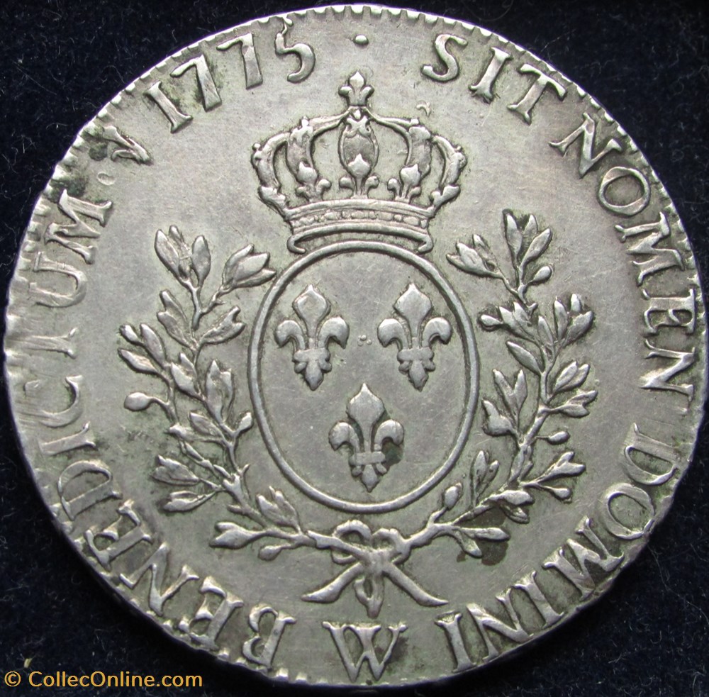 Ecu Louis XVI 1775 W Lille - Différent Demi-lys monnaie france a royale ecu louis xvi 1775 w lille different demi lys
