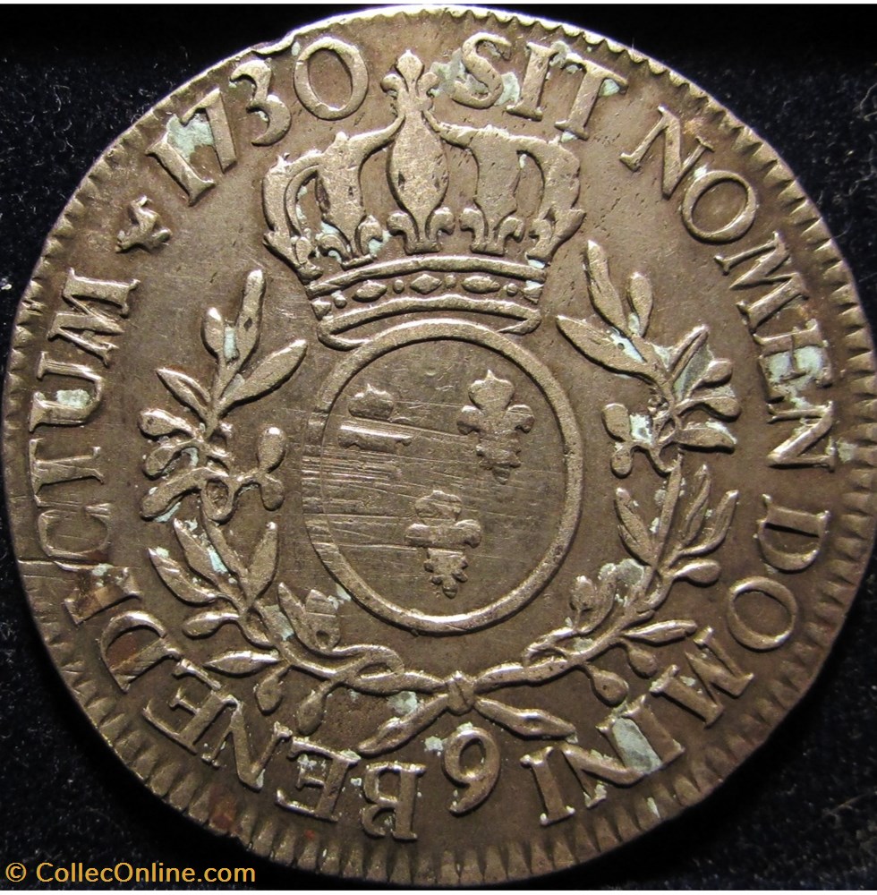 Louis XV - Ecu aux branches d'olivier - 1730 - Rennes monnaies france royales louis xv ecu aux branches olivier 1730 rennes