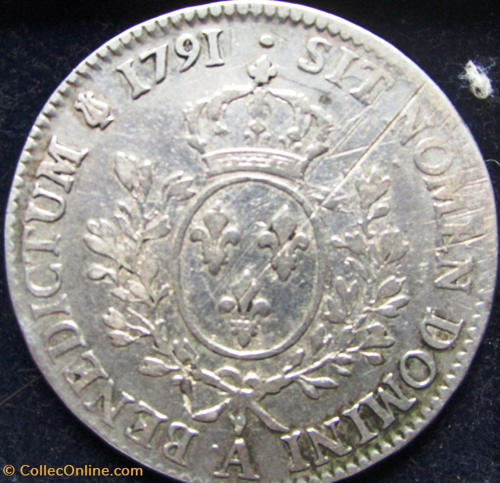 Ecu Louis XVI 1791 A Paris - 2ème semestre - Différent léopard - A pointé monnaie france royale ecu louis xvi 1791 a paris 2eme semestre different leopard a pointe