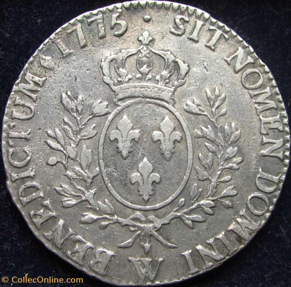 Ecu Louis XVI 1775 W Lille - Différent Losange monnaie france royale ecu louis xvi 1775 w lille different losange