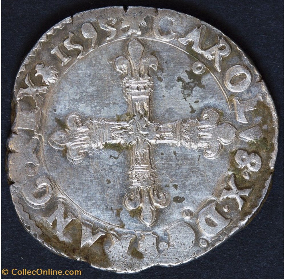Charles X (Cardinal de Bourbon)- Quart d'écu - 1595 - Dinan monnaies france royales charles x cardinal de bourbon quart ecu 1595 dinan