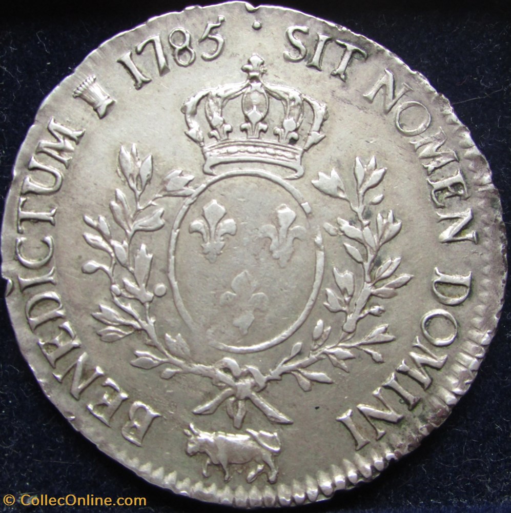 Ecu Louis XVI 1785 Vachette Pau monnaie france royale ecu louis xvi 1785 vachette pau