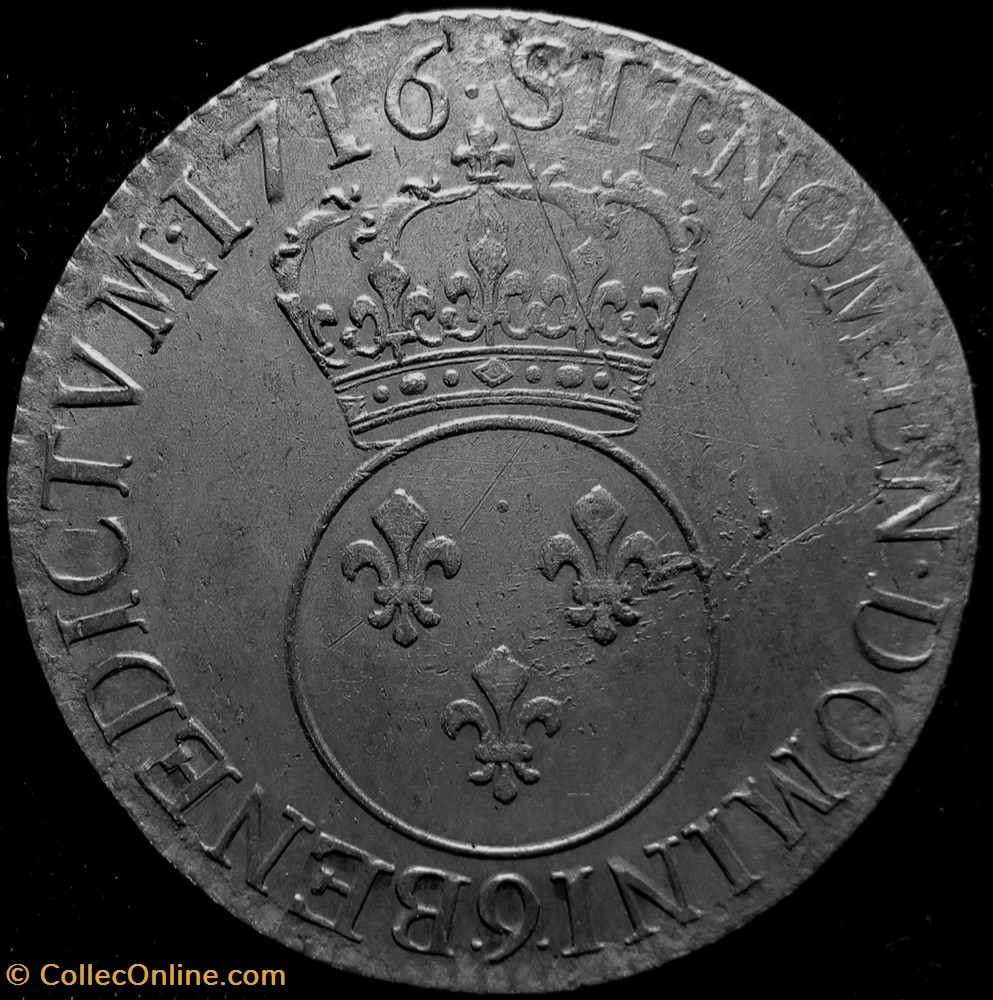 Louis XV - Ecu Vertugadin - 1716 - Rennes monnaies france royales louis xv ecu vertugadin 1716 rennes