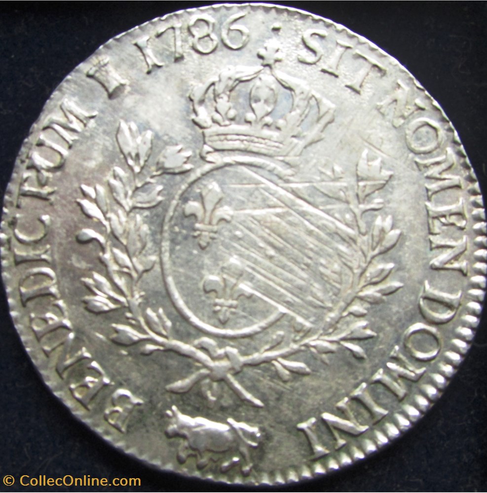 Ecu Louis XVI 1786 Vachette Pau monnaie france royale ecu louis xvi 1786 vachette pau
