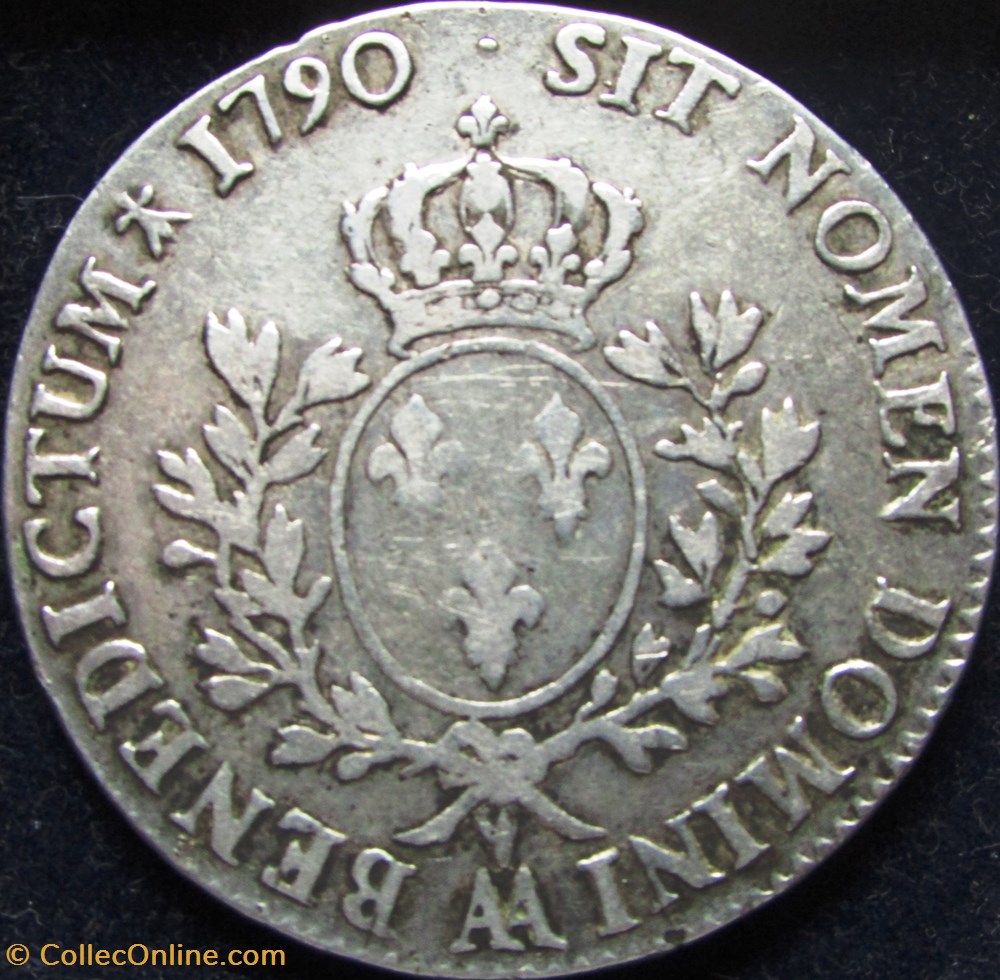 Ecu Louis XVI 1790 AA Metz monnaie france royale ecu louis xvi 1790 aa metz