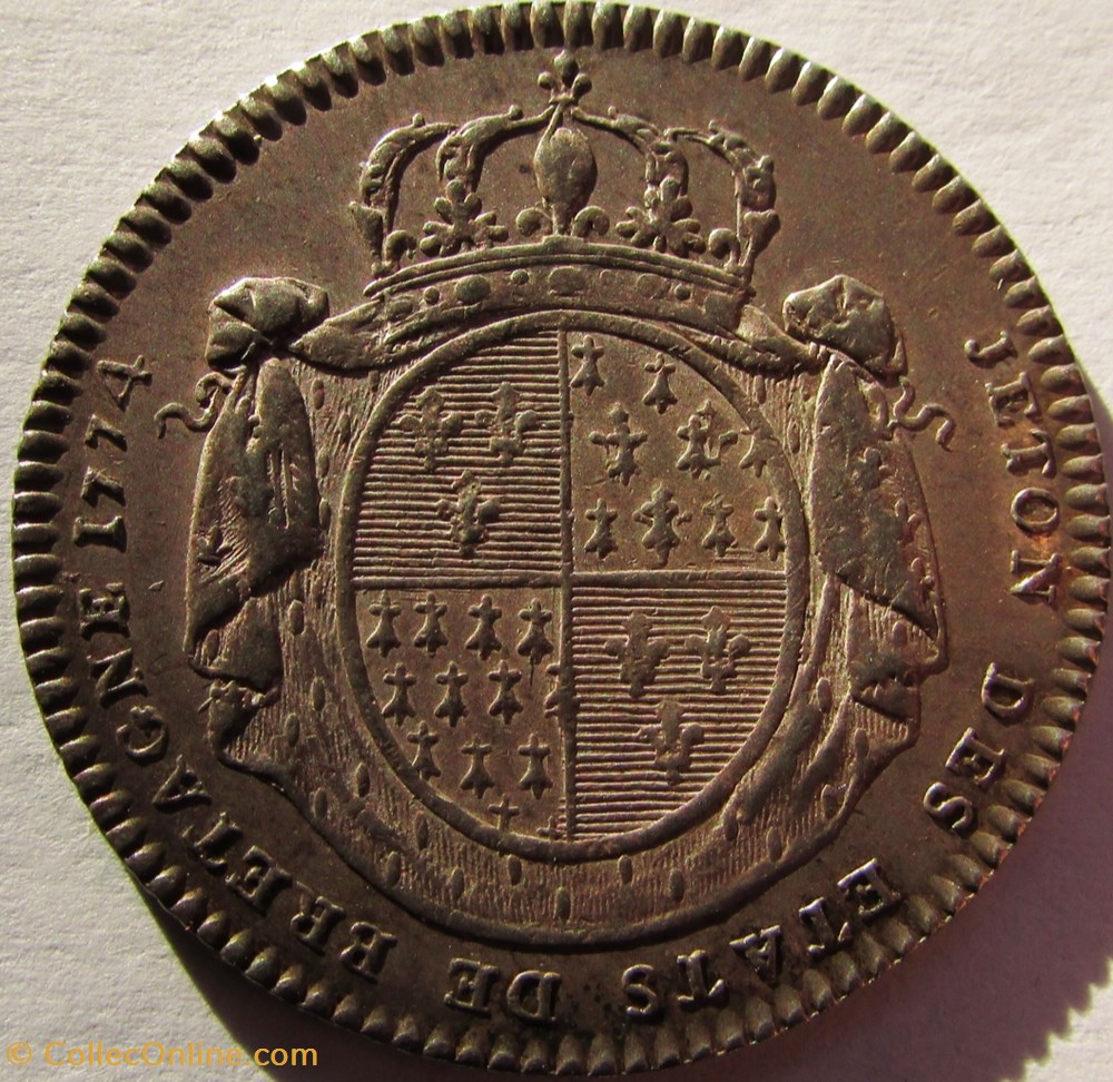 Jeton Louis XVI - GP 700B - Etats de Bretagne - 1774 monnaie mereaux jeton louis xvi gp 700b etats de bretagne 1774