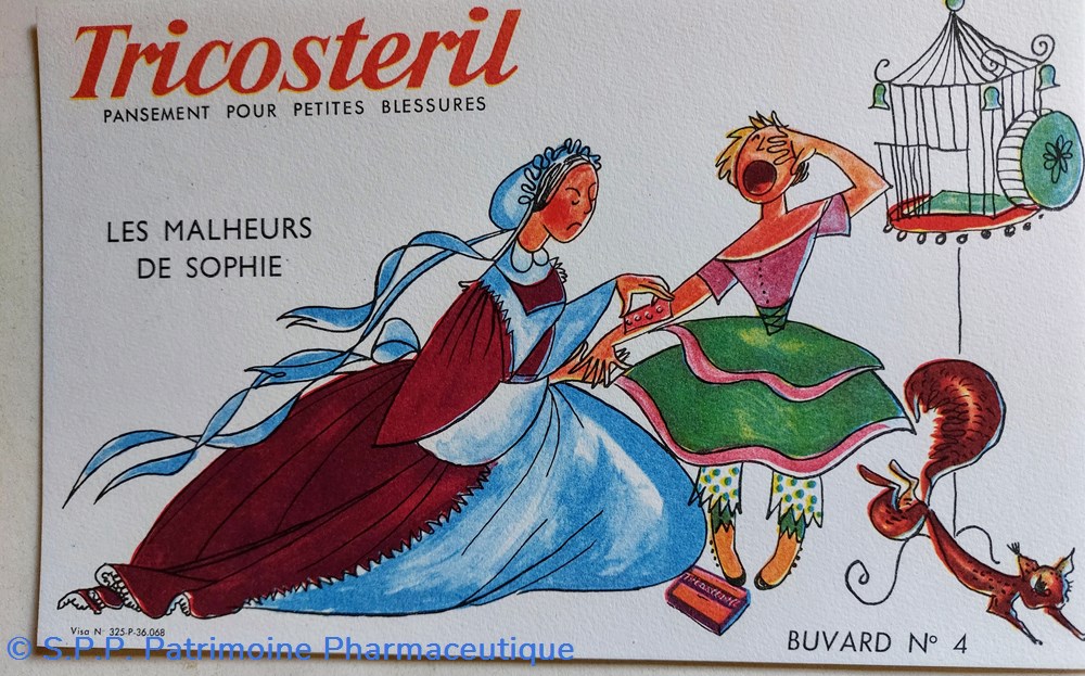 TRICOSTERIL Pansements 4 - Buvard N4 " Les Malheurs de Sophie" science pharmacie tricosteril pansements 4 buvard n4 les malheurs de sophie