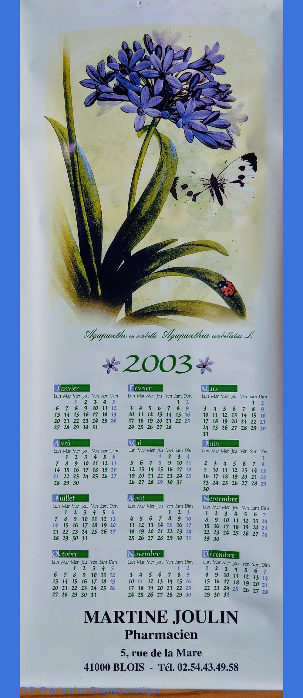 science pharmacie calendrier 2003 agapanthe