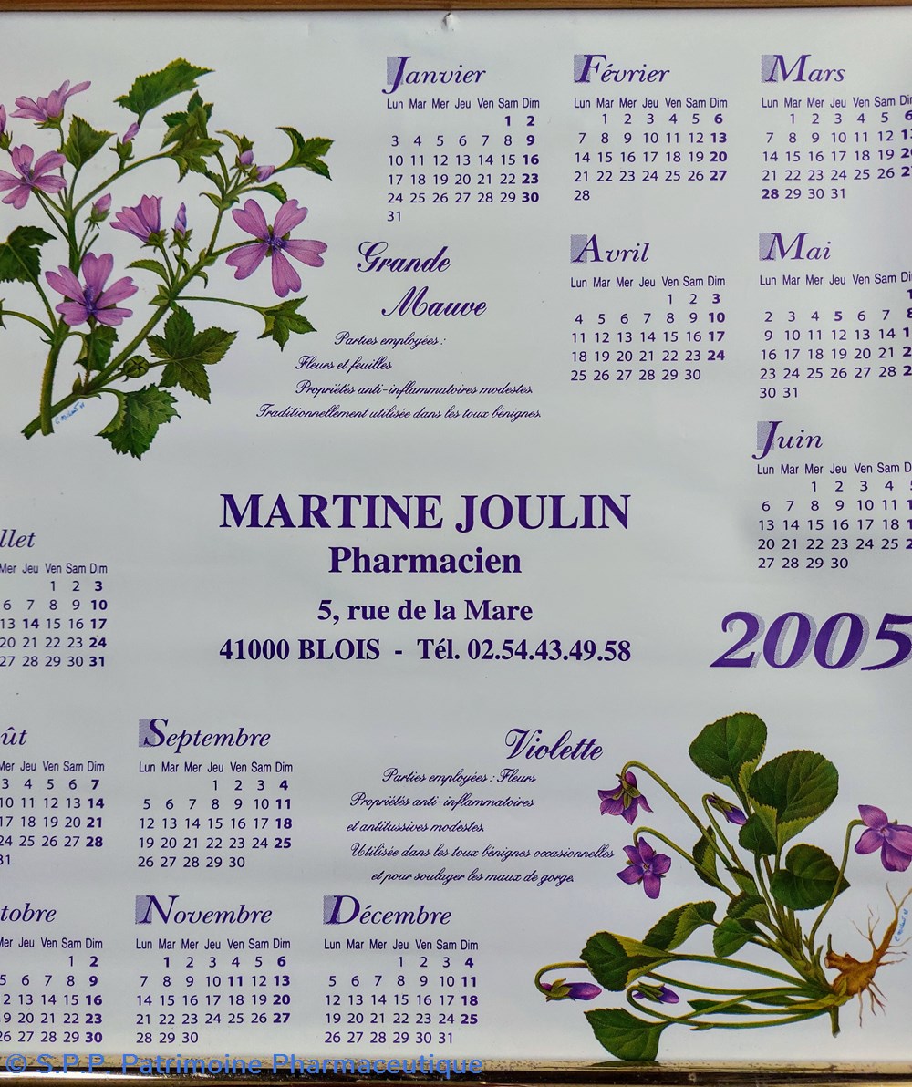 science pharmacie calendrier 2005 grande mauve violette
