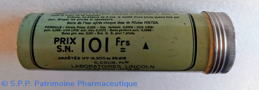 PILULES FOSTER ( Reins vessie) Lab Lincoln 2 science pharmacie pilules foster reins vessie lab lincoln