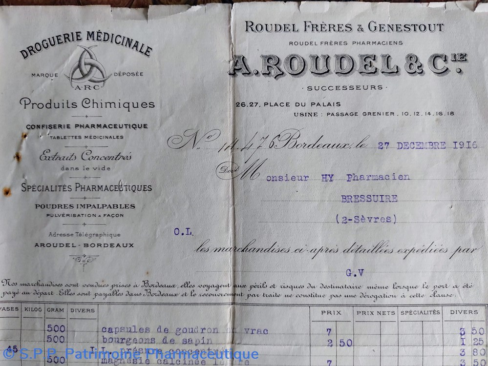 documents anciens facture a roudel 27 dec 1916