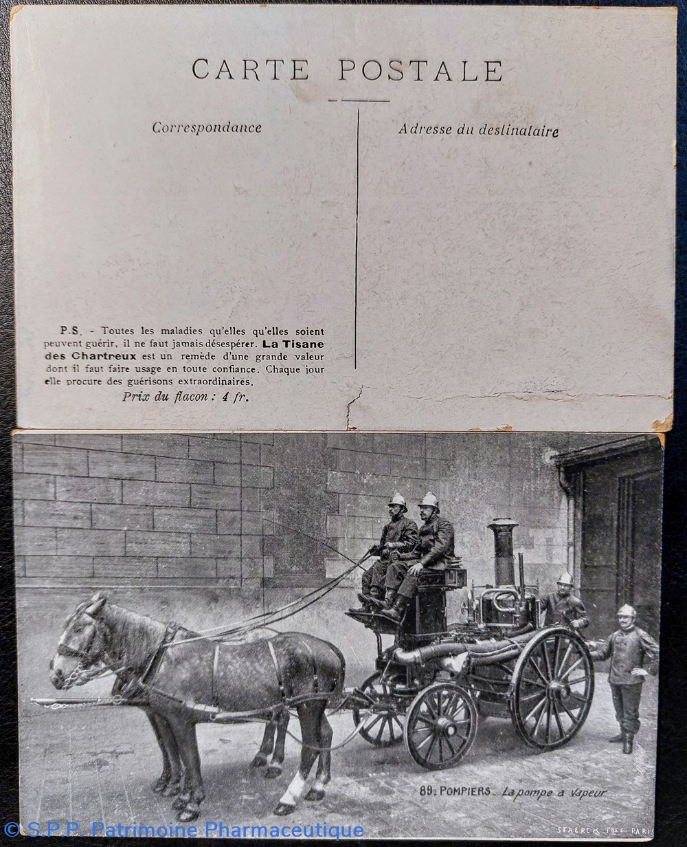objets publicitaires tisanes des chartreux cartes postales pompiers