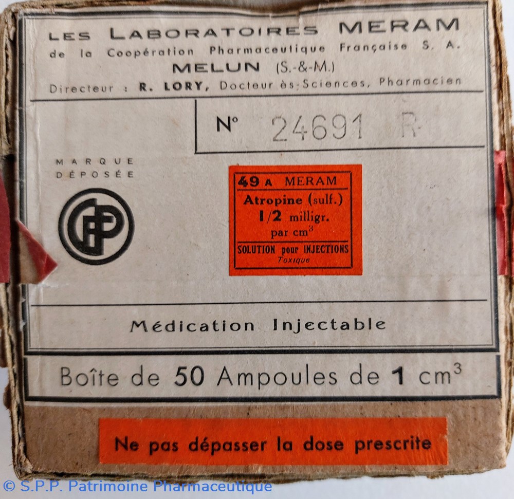 50 ampoules de 1 cm3 D'ATROPINE MÉRAM science pharmacie 50 ampoules de 1 cm3 atropine meram