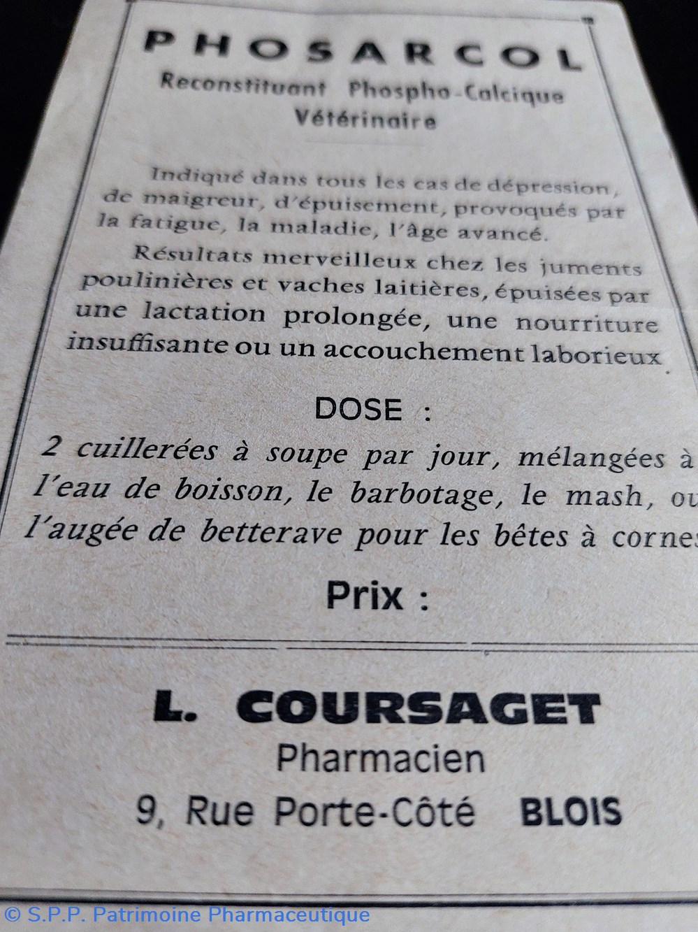 Phie L. COURSAGET / Étiquette Phosarcol 2 documents anciens phie l coursaget etiquette phosarcol