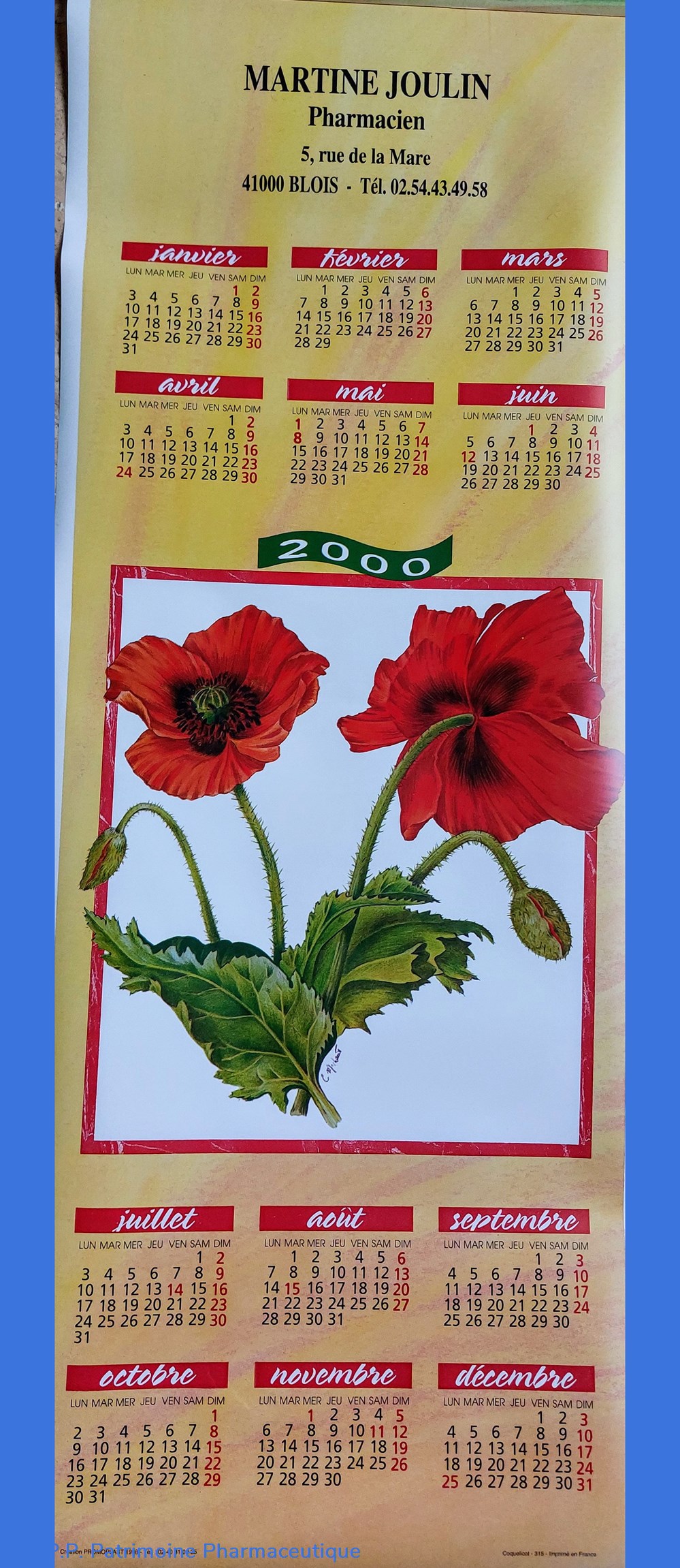 CALENDRIER 2000 _ Coquelicot 4 science pharmacie calendrier 2000 coquelicot