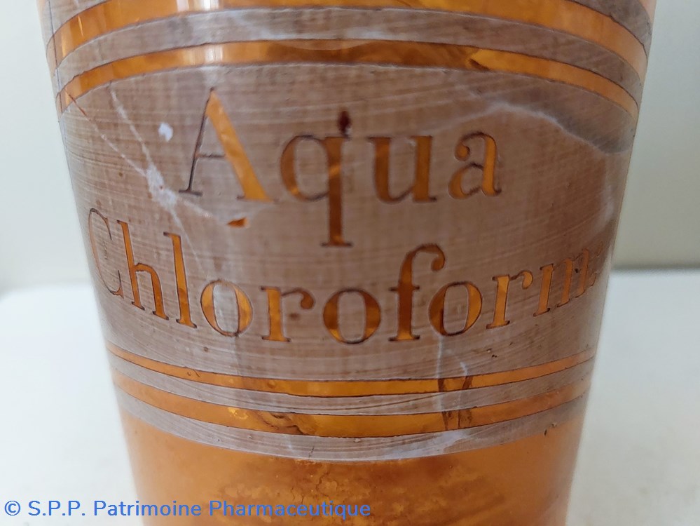 Flacon verre ambré "Aqua Chloroform :" 2 science pharmacie flacon verre ambre aqua chloroform