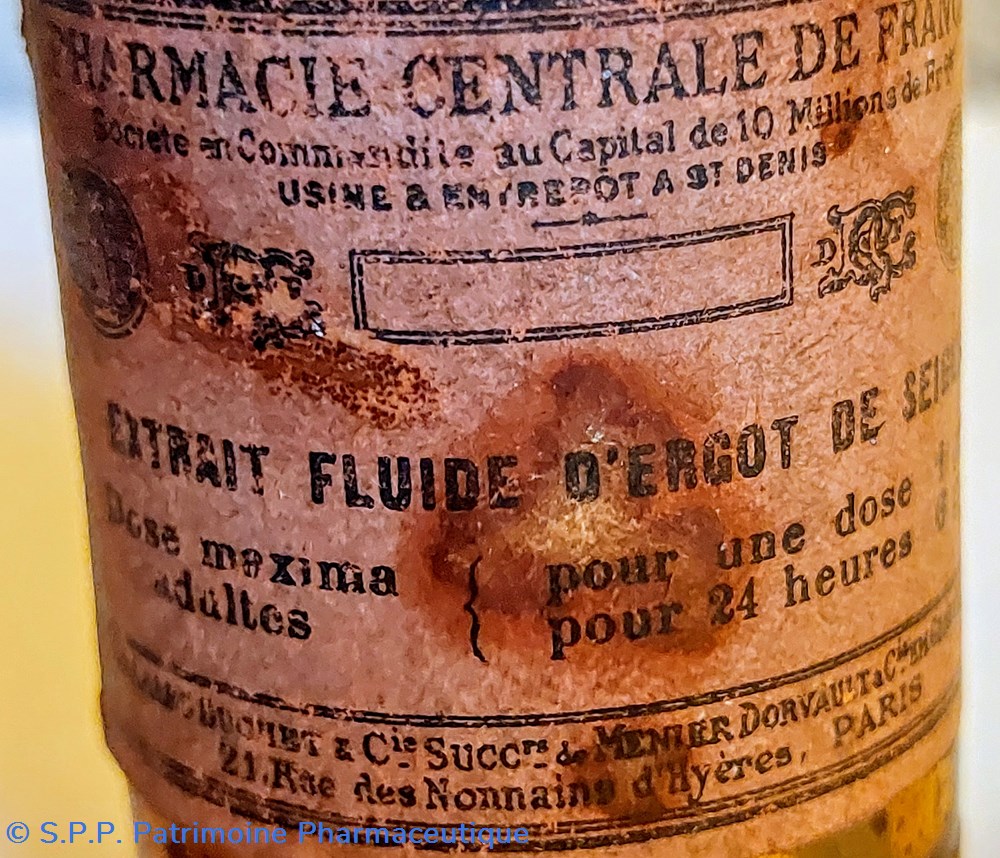 Flacon 10 cm verre ambré "Extrait Fluide d'ergot de seigle" 5 science pharmacie flacon 10 cm verre ambre extrait fluide ergot de seigle