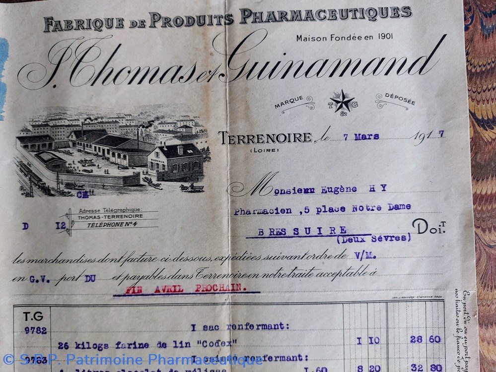 documents anciens facture j thomas et guinamand 7 mars 1917