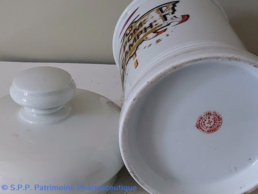 POM: CAMPH: pot faïence 7 science pharmacie pom camph pot faience