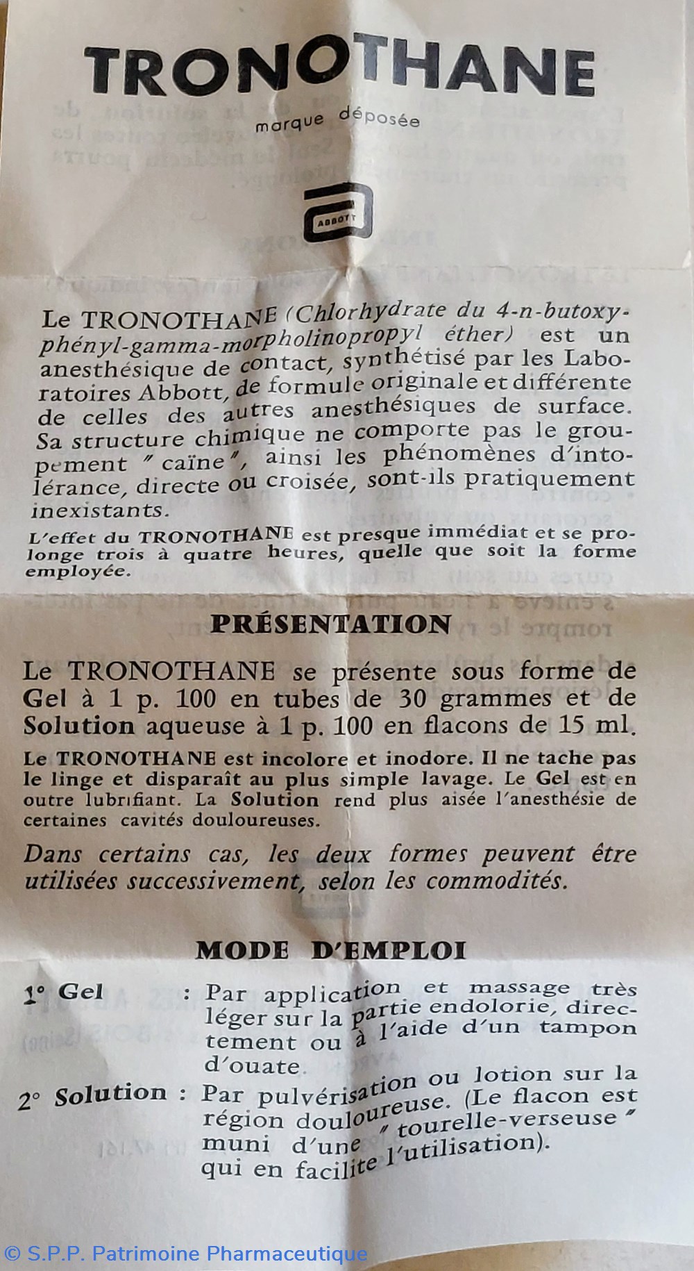 science pharmacie tronothane flacon 15 ml abbott