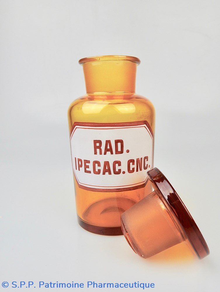 science flacon de pharmacie en verre ambre moyen modele a etiquette blanche et rouge