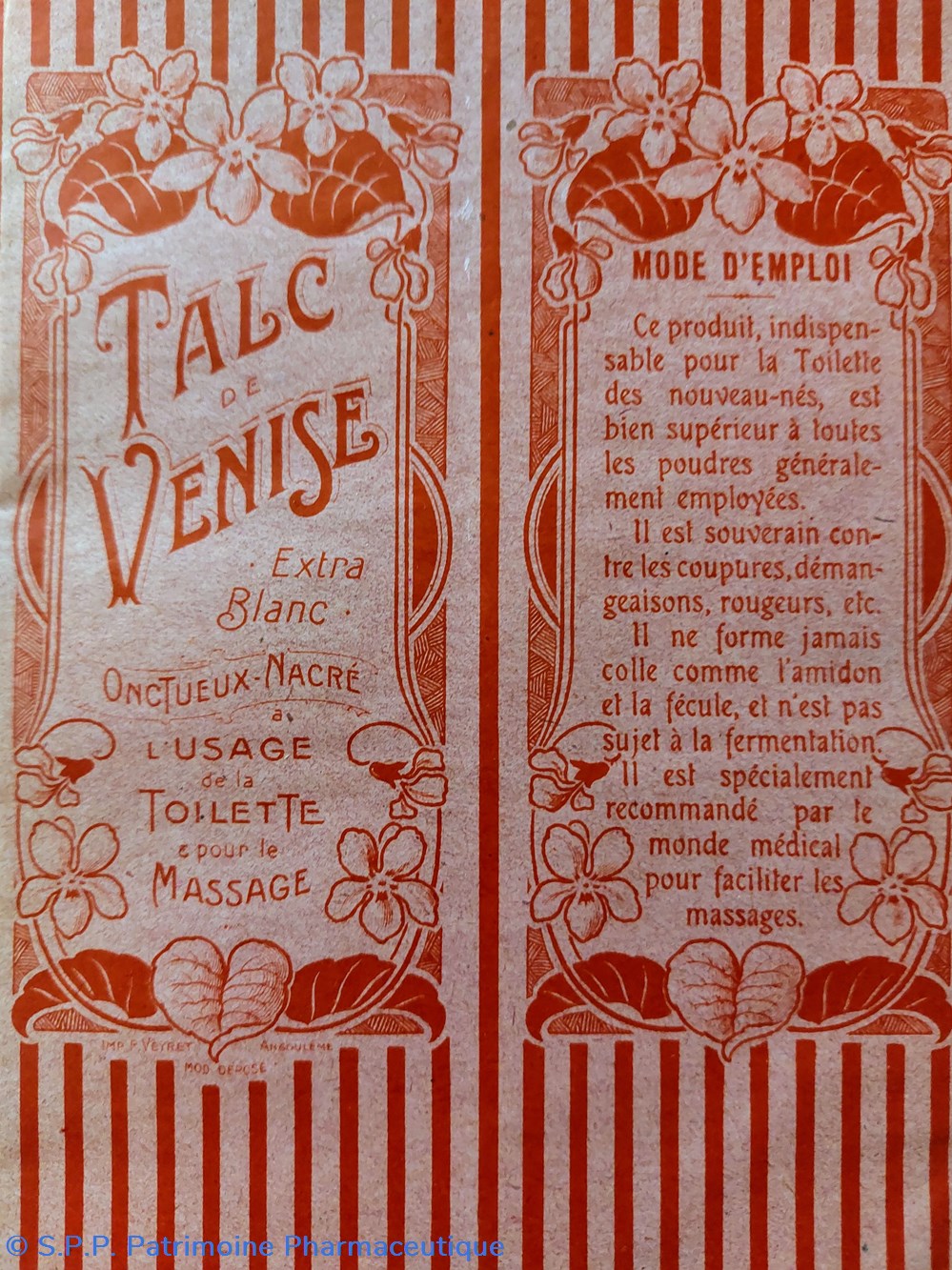 documents anciens emballage talc de venise