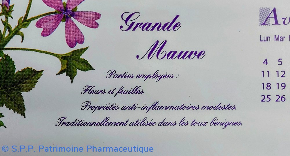 science pharmacie calendrier 2005 grande mauve violette