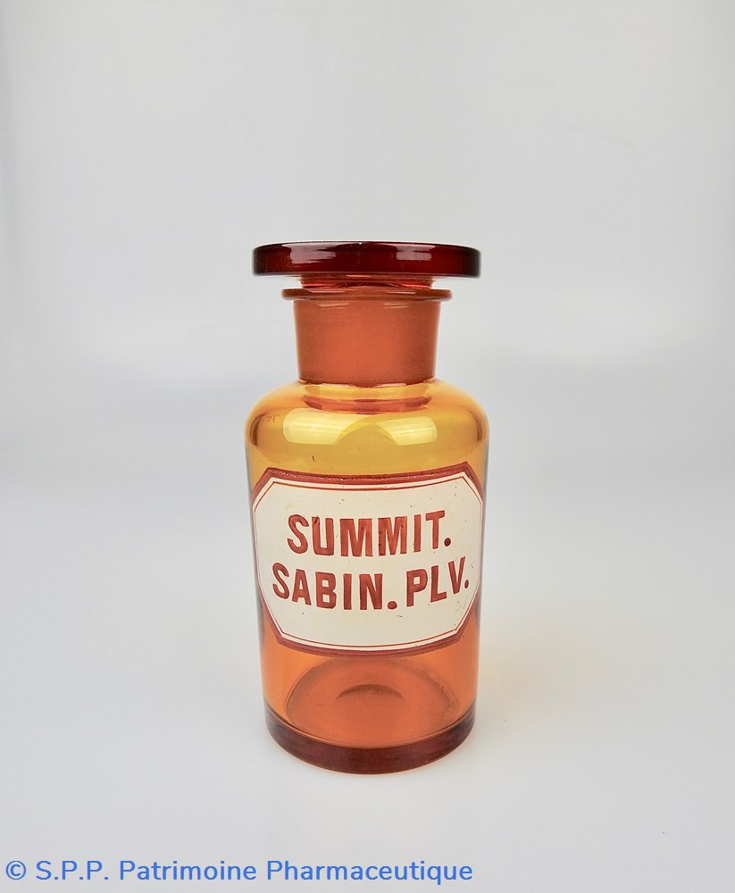 science flacon de pharmacie en verre ambre moyen modele a etiquette blanche et rouge
