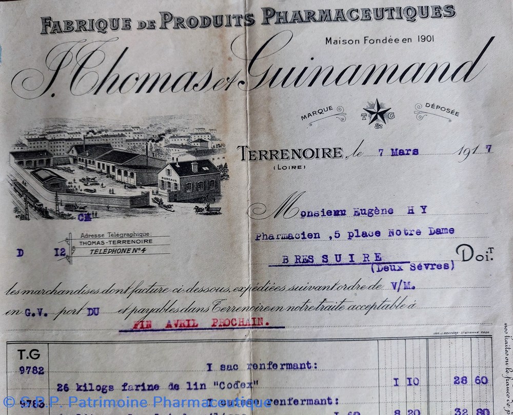 documents anciens facture j thomas et guinamand 7 mars 1917