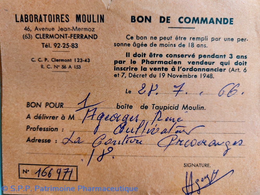 documents anciens taupicid moulin bons de commande 1966